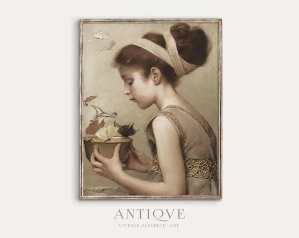 Vintage Spring Girl With Butterflies Art Print