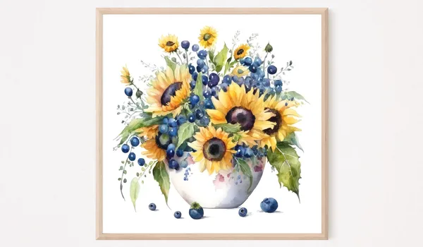 Sunflower Still Life Art Print, Watercolor Painting
