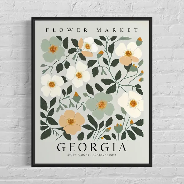 Georgia State Flower Cherokee Rose, Botanical Art Print