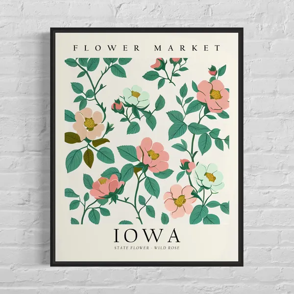 Iowa State Flower Wild Rose, Botanical Art Print
