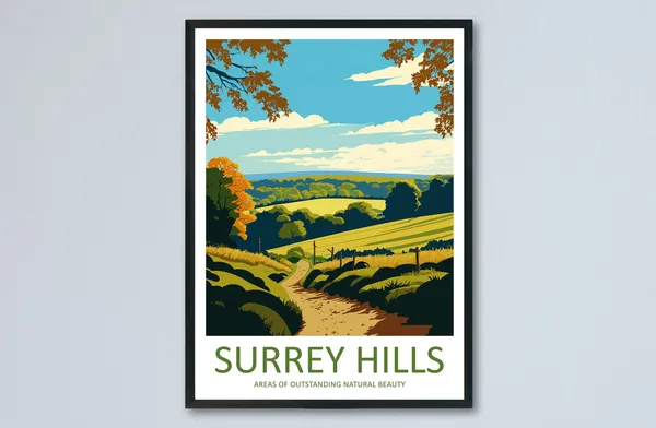 Surrey Hills Travel Poster, Wall Art Print