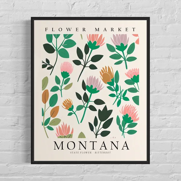 Montana State Flower Bitterroot, Neutral Botanical Art Print