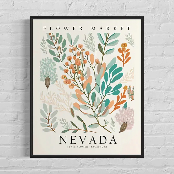 Nevada State Flower Sagebrush, Neutral Botanical Art Print