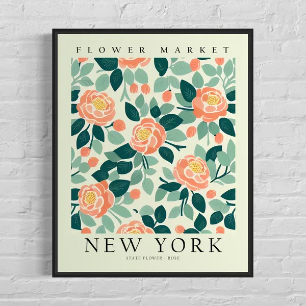 New York State Flower Rose 1960s Art Print
