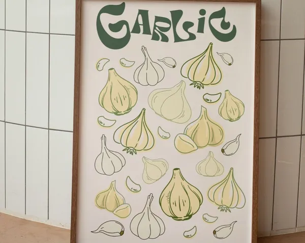 Garlic Girl Retro Kitchen Art Print, Vegetable Poster