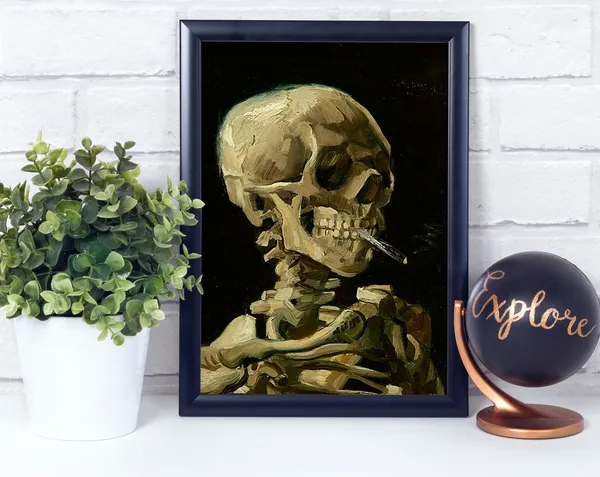 Skull Of A Skeleton With Burning Cigarette Poster Print