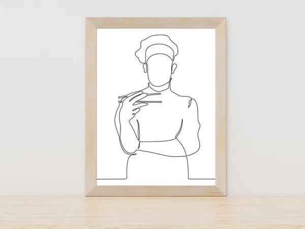Chef Line Art Cooking Print, Kitchen Wall Decor