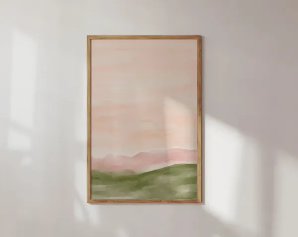 Abstract Landscape Art Print, Pink Green