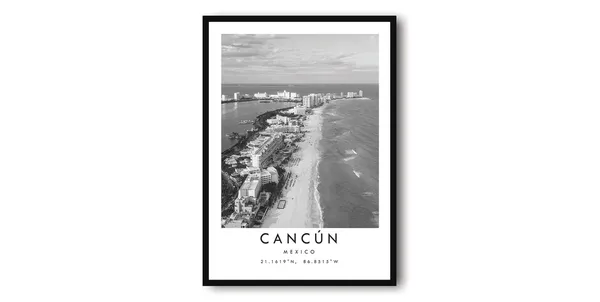 Cancun Mexico Black And White Cityscape Art Print