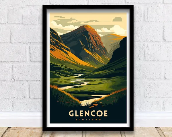 Glencoe Scotland Travel Poster, European Landscape