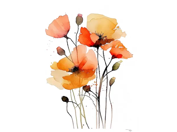 California Poppy Watercolor Art Print, Farmhouse Floral