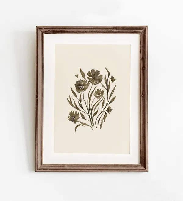 Neutral Floral Print Art Print, Vintage Botanical