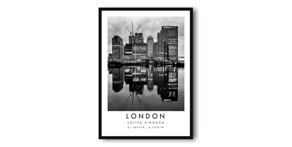 London Travel Poster, Black-and-White Minimalist Decor