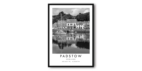 Padstow England Black And White Travel Poster