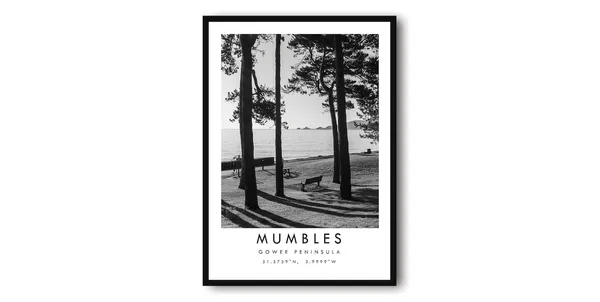 Mumbles Gower Minimalist Travel Poster, Black And White