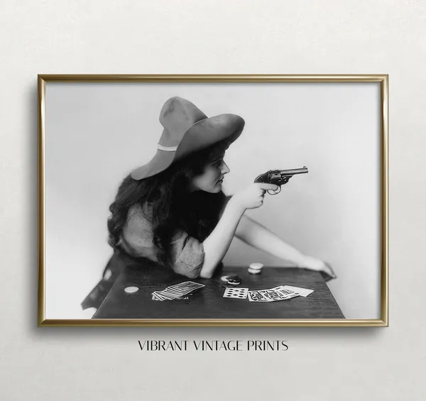 Cowgirl Wild West Vintage Art Print, Black and White