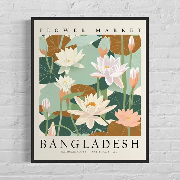 White Water Lily Botanical Art Print, Bangladesh