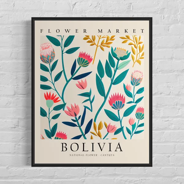 Bolivia Cantuta Flower Market Art Print, 1960s Botanical