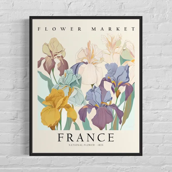 France National Flower Iris 1960s Botanical Art Print