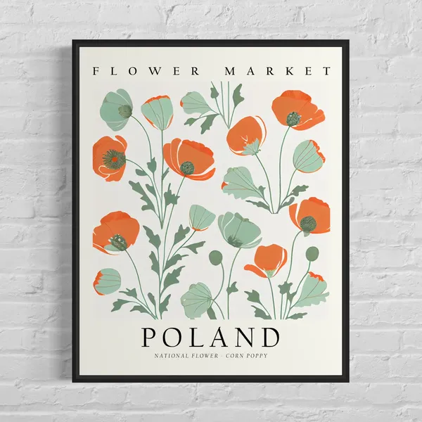Poland National Flower Corn Poppy 1960s Art Print