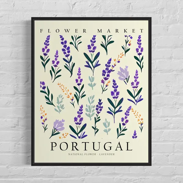 Portugal National Flower Lavender 1960s Botanical Art Print