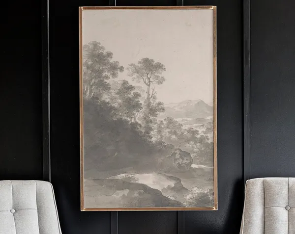 Black and White Vintage Nature Scene, Neutral Art Print