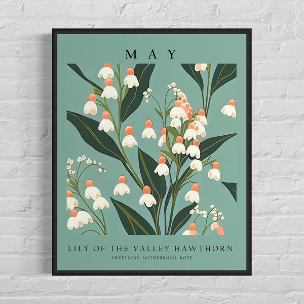 May Flower Market Poster, Lily and Hawthorn