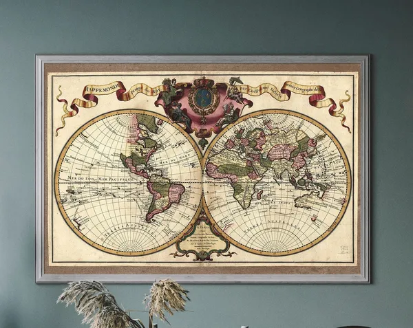 Vintage World Map Art Print, Nautical Exploration