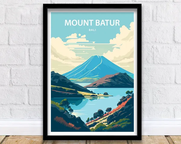 Mount Batur Travel Poster, Bali Wall Art