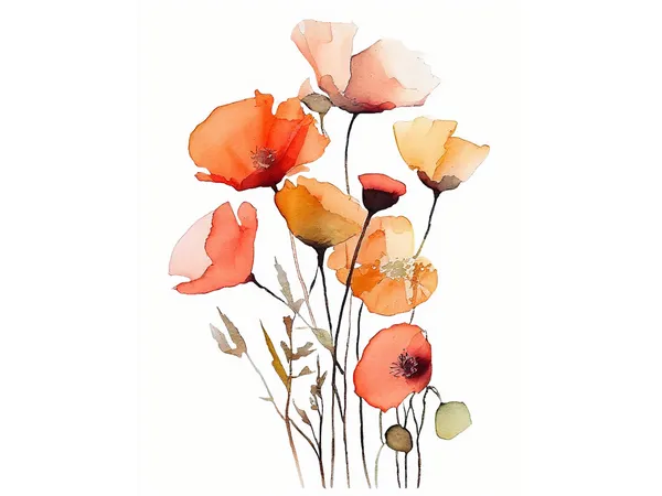 Poppies Watercolor Art Print, Farmhouse Floral Decor