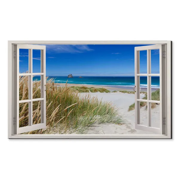 Sea Coastline Beach Dunes Window View, Modern Art Print