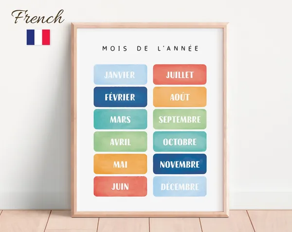 French Educational Months of the Year Poster Print