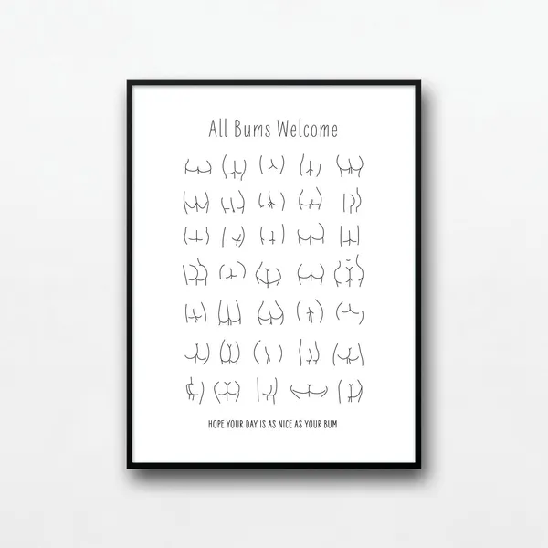 All Bums Welcome Bathroom Sign, Cute Collage Art Print