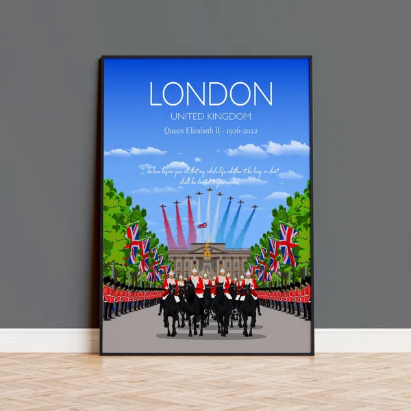 Queen Elizabeth II Memorial London Travel Poster