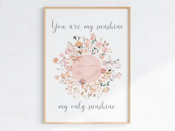 You Are My Sunshine Boho Sun Girl Nursery Art Print