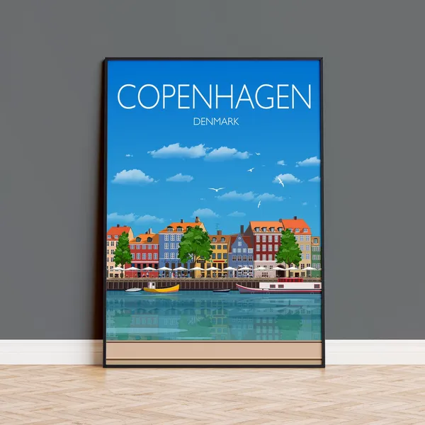 Copenhagen Travel Poster, Denmark Cityscape Art Print
