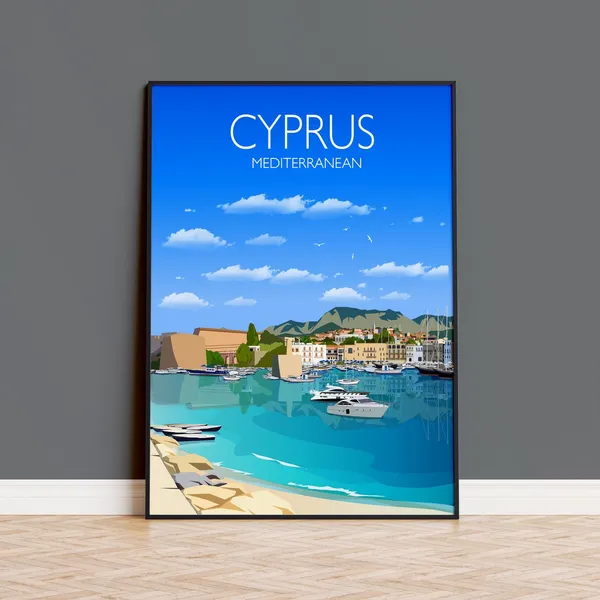 Cyprus Travel Poster, Mediterranean Sea Travel Print
