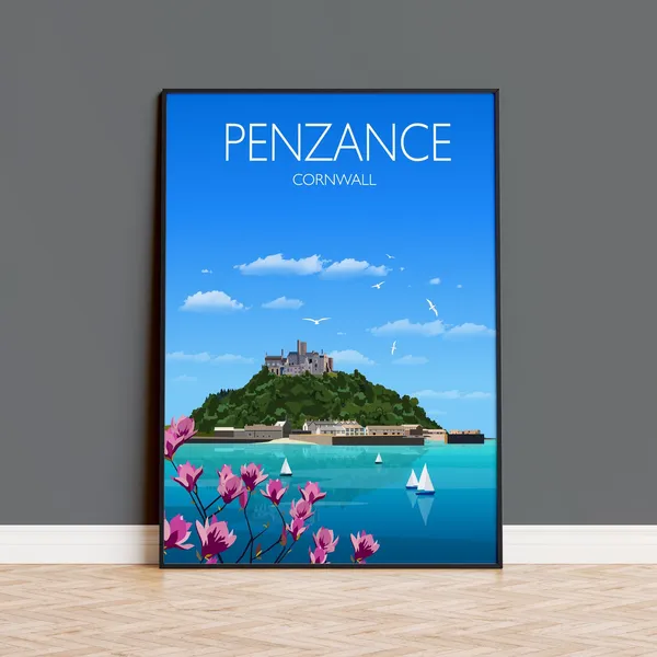 Penzance Travel Poster, Cornwall UK Travel Print
