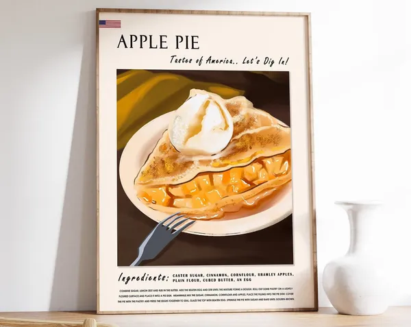 Apple Pie Retro Food Poster, Kitchen Wall Art