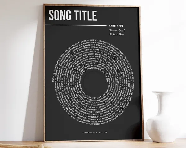 Custom Vinyl Lyrics Music Poster, Personalized Gift