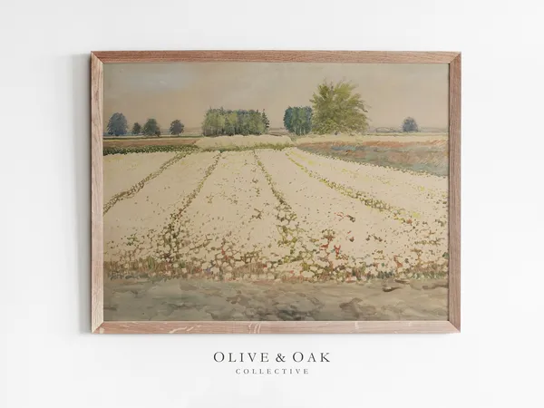 Vintage Country Landscape, Flower Field Art Print