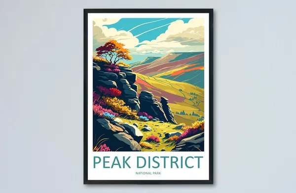 Peak District Landscape Art Print, UK Travel Poster