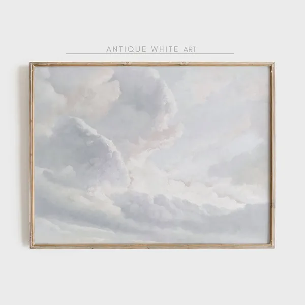 Vintage Clouds Antique Oil Painting Sky Art Print