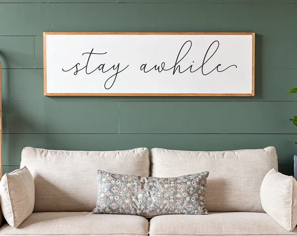Stay Awhile Farmhouse Living Room Sign Art Print