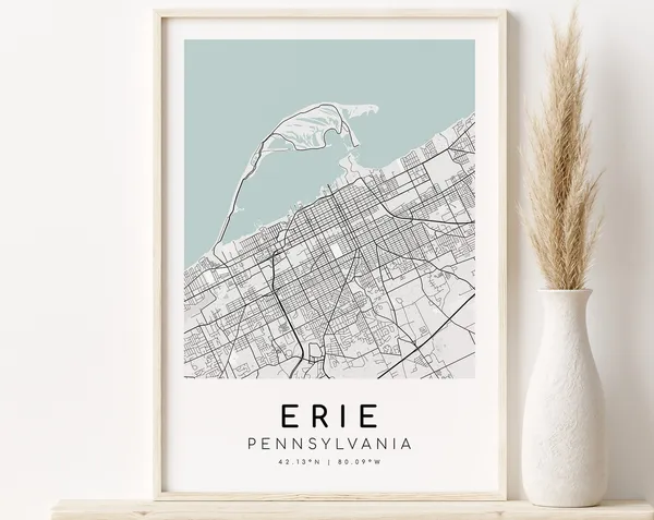 Erie Pennsylvania City Map Art Print, Travel Poster