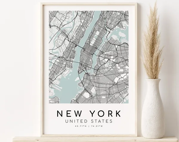 New York City Map, Minimalist Travel Poster