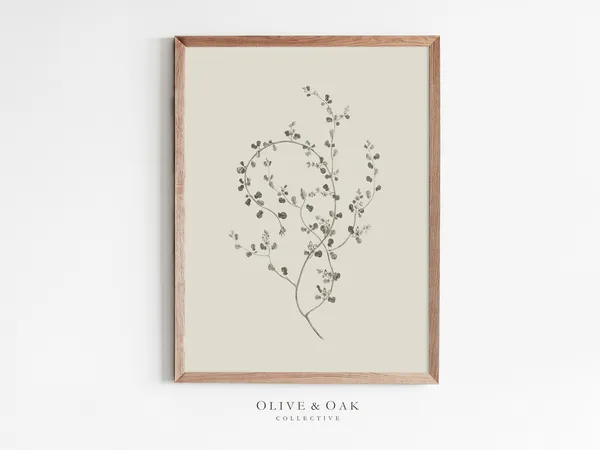 Neutral Branch Drawing Botanical Print, Simple Art