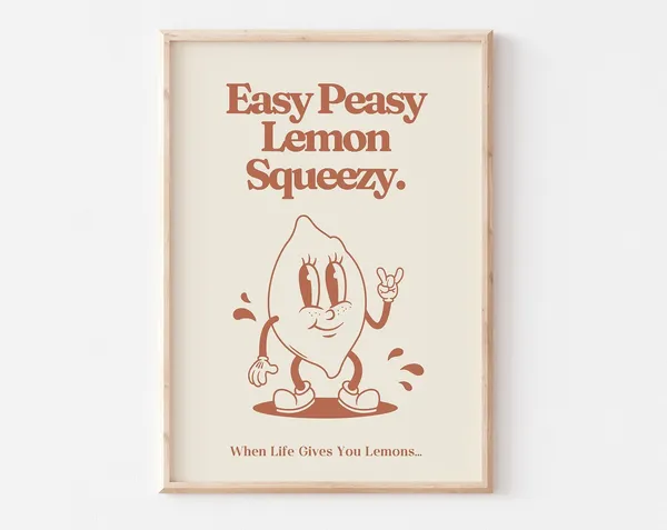 Easy Peasy Lemon Squeezy Retro Lemon Mascot Print