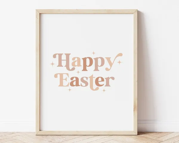 Happy Easter Sign, Boho Easter Decor Poster