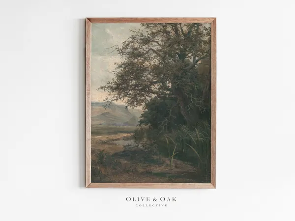 Muted Landscape with Trees, Vintage Art Print